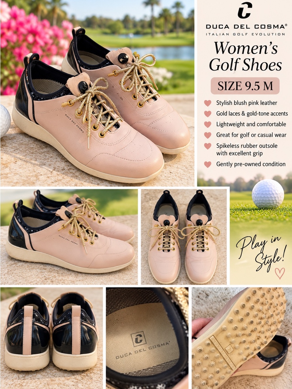 Duca del Cosma Women's Blush Pink Athletic Golf Shoes